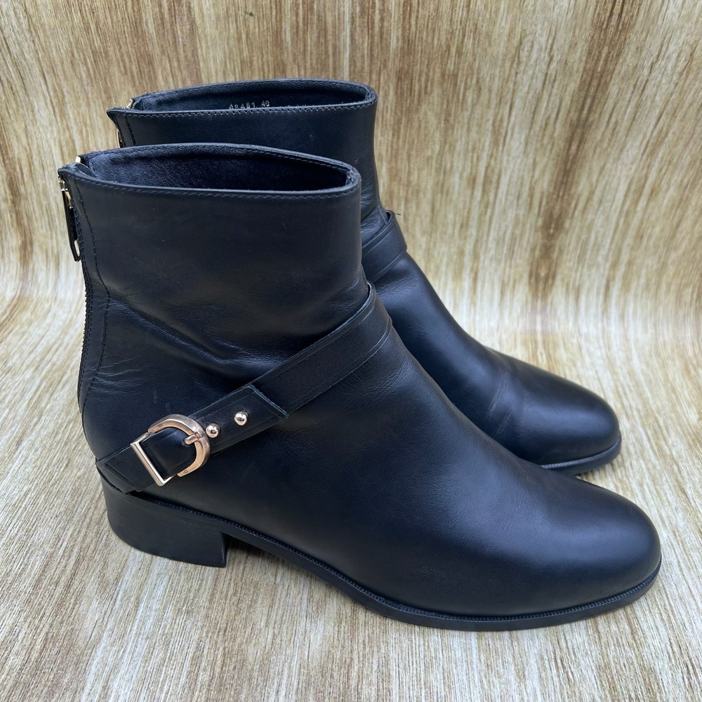 L.K. Bennett Kaytlin Ankle Boots Womens Size 10 EU 40 Black Leather Buckle Strap